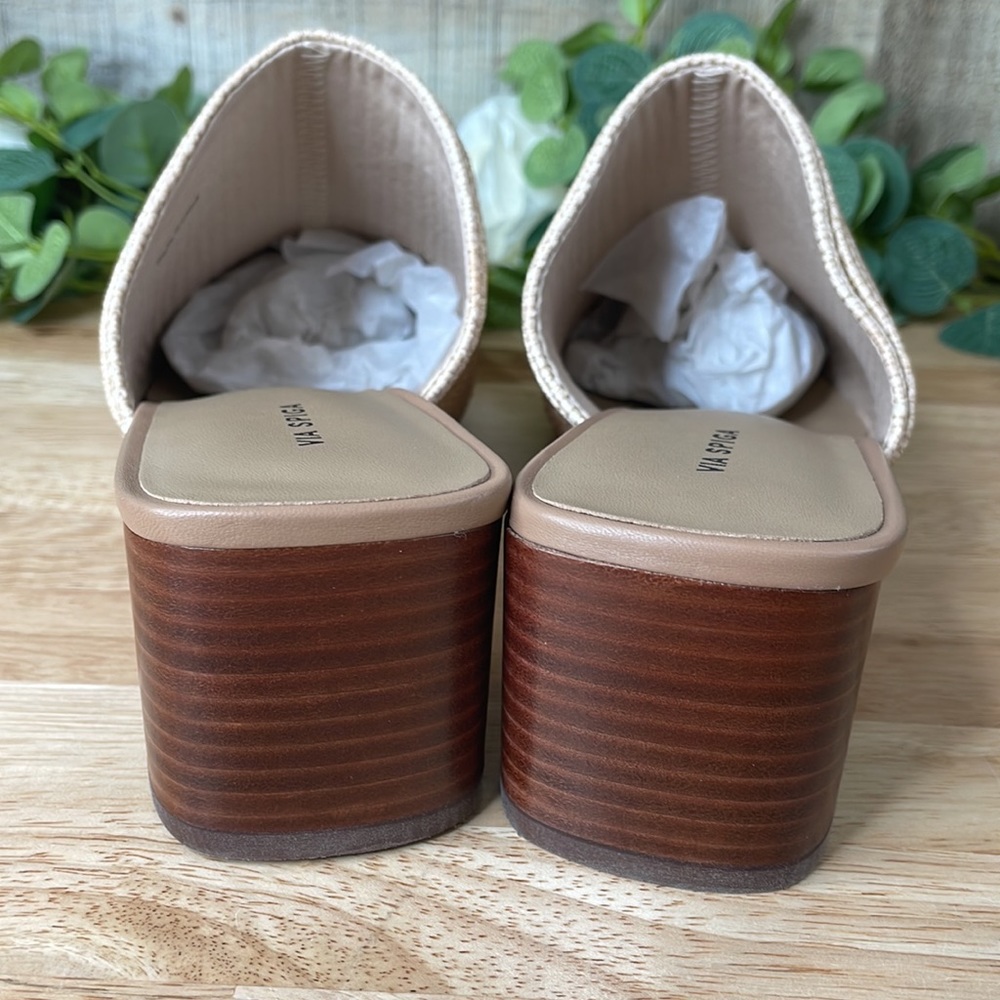 Via Spiga Mitchel 2 Woven Block Heel Mules Cream Size 10 - Picture 4 of 6